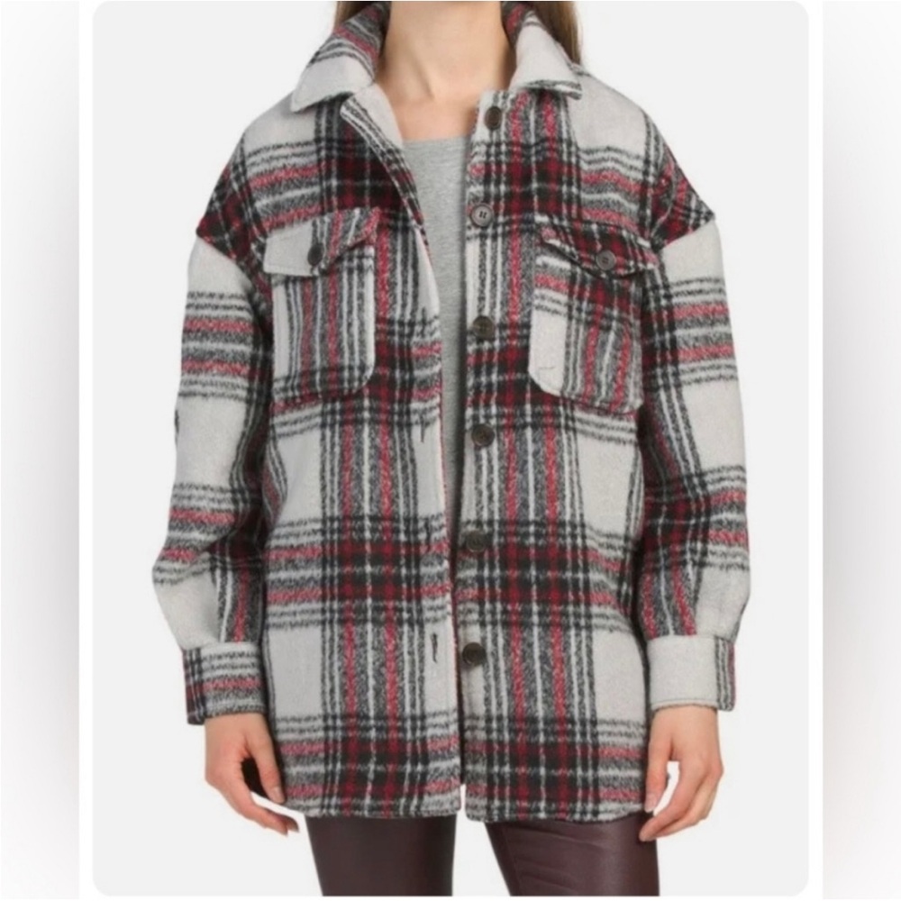 7 For All Mankind Anthropologie Oversized Shacket Plaid Coat Size Small Boho